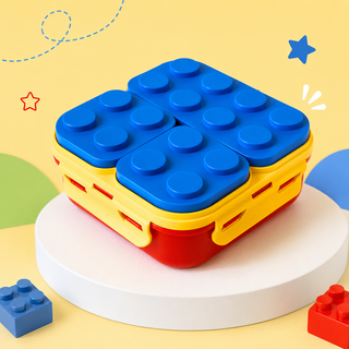 Brick Block Kids Lunch Box Set with Dividers & Spork 900ML