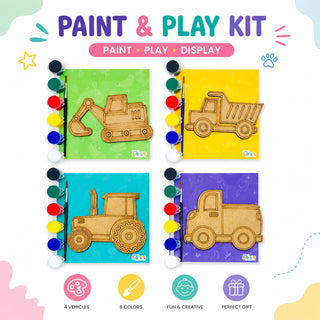 Construction Vehicles Paint & Play Kit – Create Your Own MDF Dino Art Set for Kids (Pack Of 4)