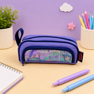 Huntrix Anime Double-Zip Pencil Pouch for Girls | Rumi & Saira | Pink & Purple
