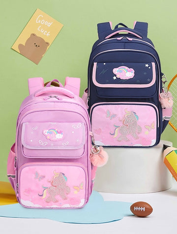 Unicorn Embroidery School Bag