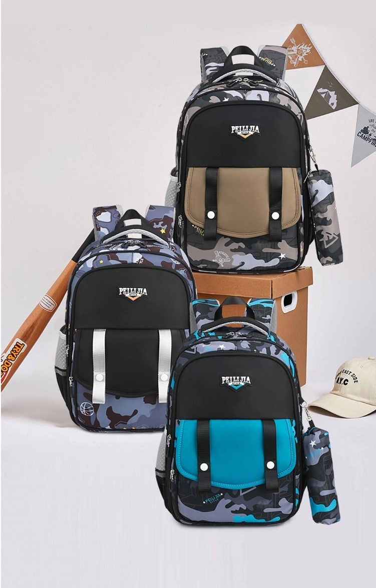 Premium Quality Military Theme Large Capacity School Bags with Free Stationery Pouch For Kids