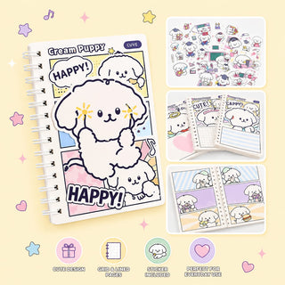 Cream Puppy Kawaii Spiral Notebook & Sticker Gift Set