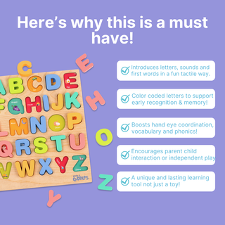 Cots and Cuddles Wooden Alphabet Board for Kids Age 1+