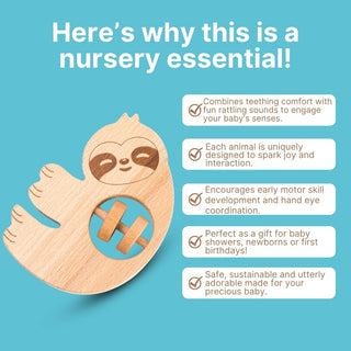 Cots and Cuddles Wooden Animal Rattle Toy for Babies & Newborns (1pc)