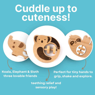 Cots and Cuddles Wooden Animal Rattle Toy for Babies & Newborns (1pc)