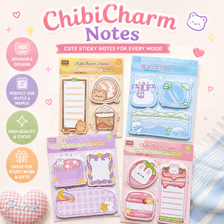 Cute Chibi Charm Kawaii Memo Pad Set — Cute Die-Cut Sticky Notes for Kids (Pack Of 4)