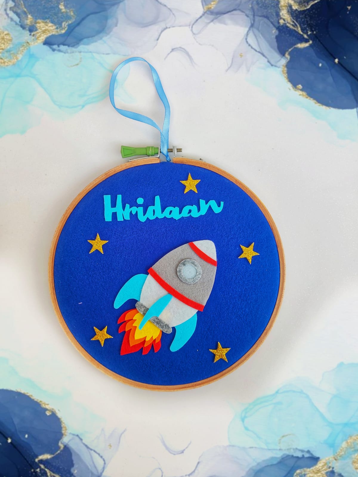 Hand-Crafted Embroidery Hoop Wall Hanging Art for Home Decor - Space Rocket (PREPAID ORDER)