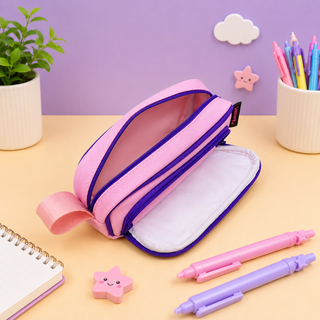 Huntrix Anime Double-Zip Pencil Pouch for Girls | Rumi & Saira | Pink & Purple