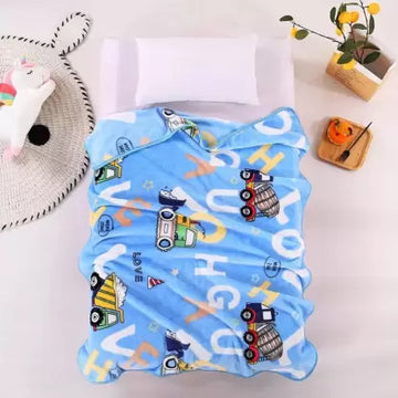 Premium Quality Cartoon Printed Fur Material Warm Blanket for Kids Construction Vehicle (100x140cm)