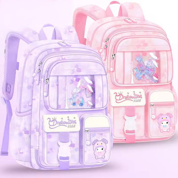 Flower Design Backpack for School Kids with Multiple Zip Pockets