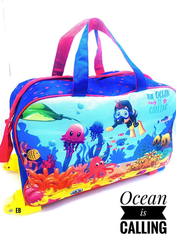 Cartoon-Themed Duffel Bag with Trolley For Kids (The Ocean)