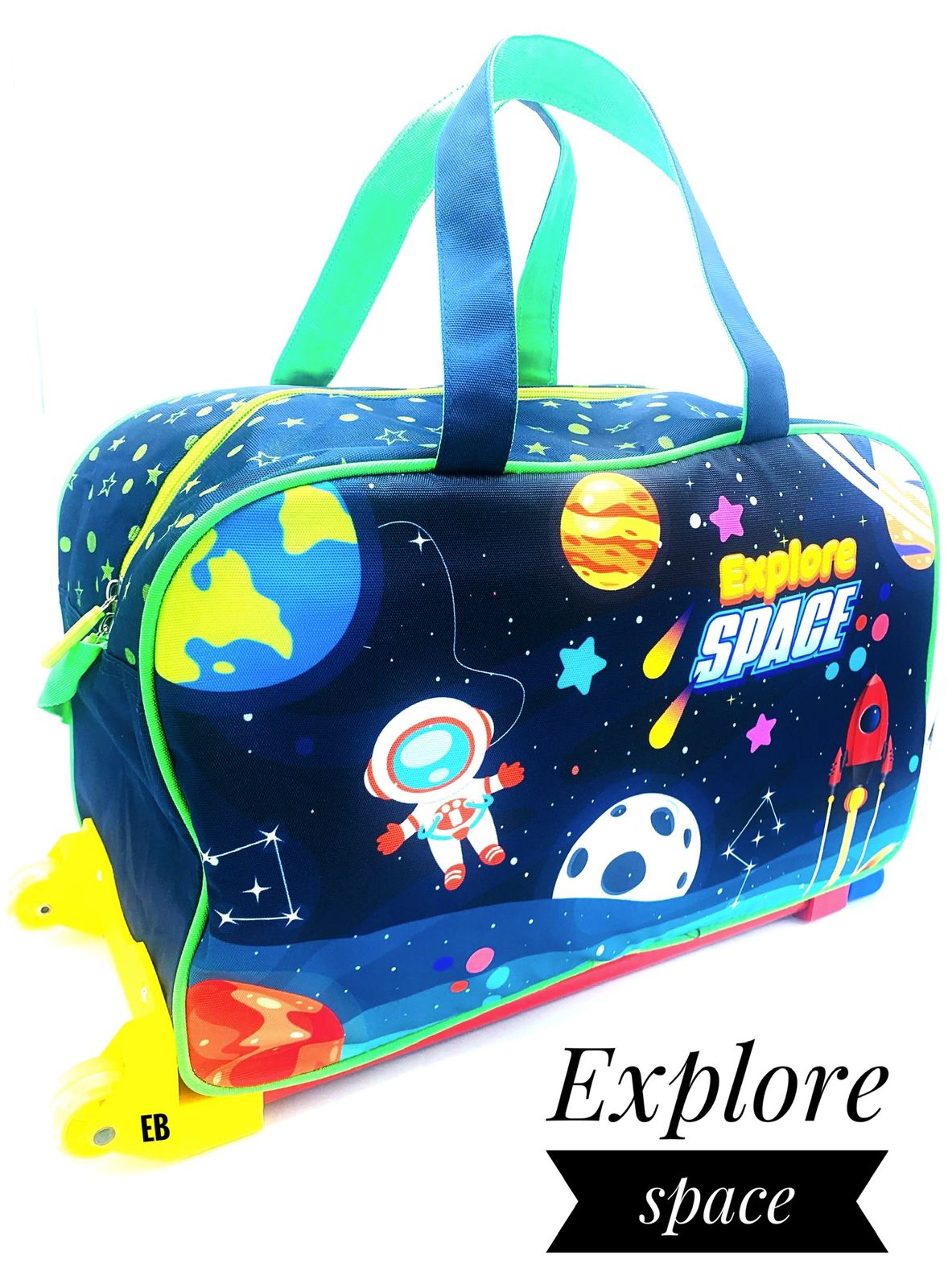 Cartoon-Themed Duffel Bag with Trolley For Kids (Space)