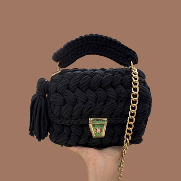 Handmade Crochet Knitted Black Sling Bag for Girls