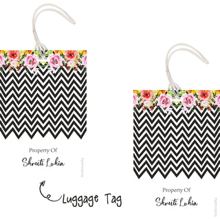 Luggage Tags - Black Zig Zag - Pack of 2 Tags - PREPAID ONLY