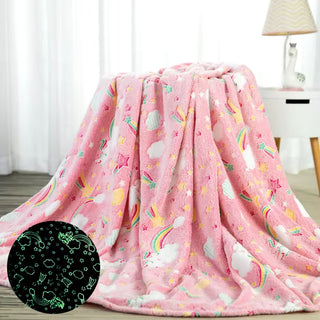 Premium Super Soft Warm Cozy Furry Blanket Glow in The Dark (5.5ft x 6.5ft) (Cloud Rainbow)