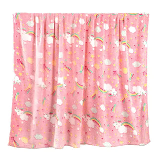 Premium Super Soft Warm Cozy Furry Blanket Glow in The Dark (5.5ft x 6.5ft) (Cloud Rainbow)