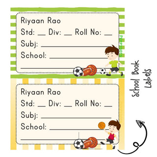 School Book Labels - Boy with Ball - Pack of 36 labels - (PREPAID ONLY)