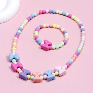 Adorable Bow Design Children's Bracelet and Necklace with Colorful Acrylic Beads