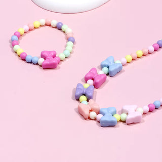 Adorable Bow Design Children's Bracelet and Necklace with Colorful Acrylic Beads