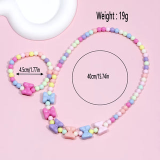 Adorable Bow Design Children's Bracelet and Necklace with Colorful Acrylic Beads