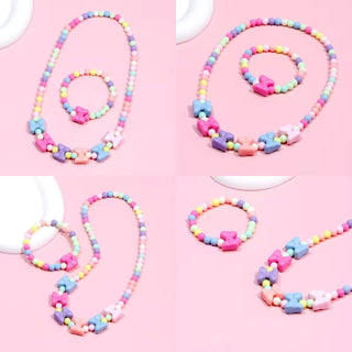 Adorable Bow Design Children's Bracelet and Necklace with Colorful Acrylic Beads