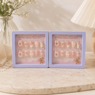 Heartbeat Nail Art – Kawaii Bear Press-On Nails | Pink 3D Floral Set