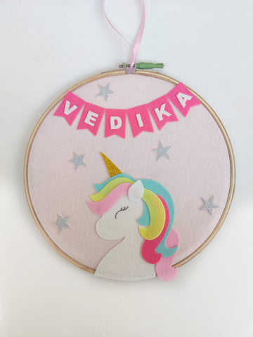 Hand-Crafted Embroidery Hoop Wall Hanging Art for Home Decor - Unicorn (PREPAID ORDER)