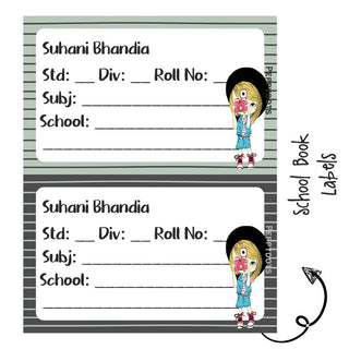 School Book Labels - Camera Girl - Pack of 36 labels PREPAID ONLY