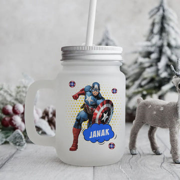 Frosted Mason Jar - Captain America (PREPAID)