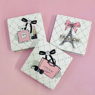 Paris Fashion Design Pocket Size Square Compact Mirror (Random) 1pc