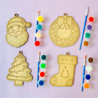 Diy Christmas Ornaments MDF Cut out Coloring Kit for kids (Pack of 4)