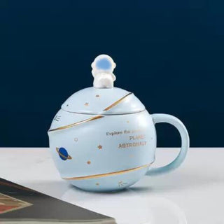 Space Design Ceramic Cup with Lid and Spoon
