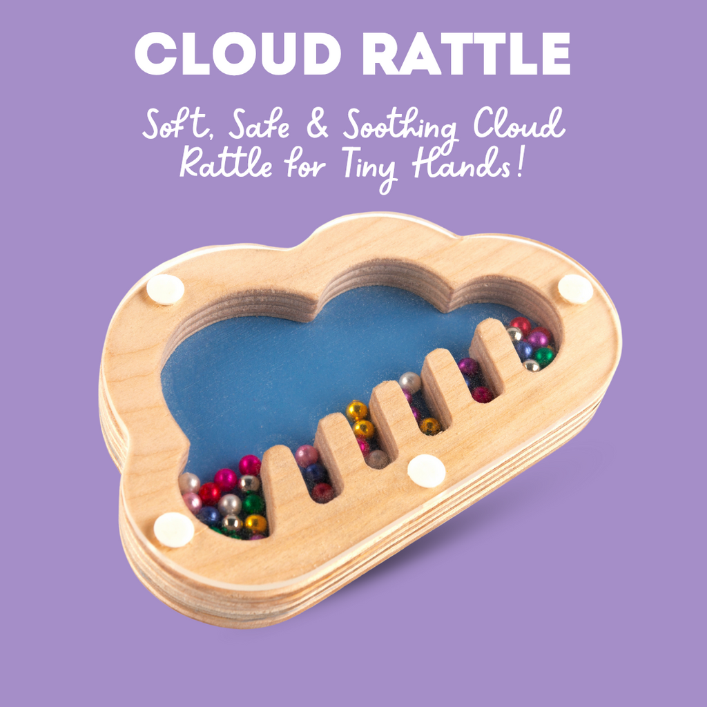 Cots and Cuddles Wooden Cloud Shape Rattle for Kids Age 6 month+