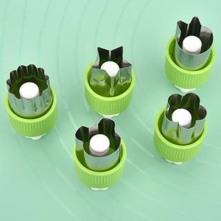 Cute Design Stainless Steel Cutter Set with Pusher – Pack of 6 (Green)