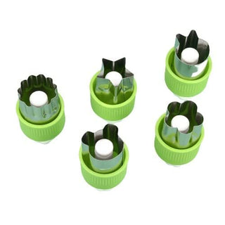 Cute Design Stainless Steel Cutter Set with Pusher – Pack of 6 (Green)