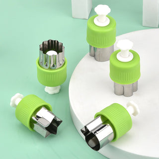 Cute Design Stainless Steel Cutter Set with Pusher – Pack of 6 (Green)