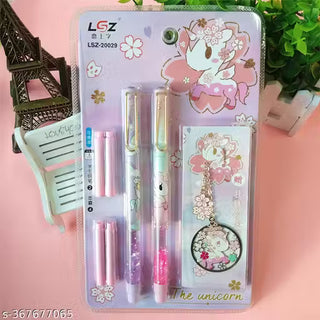 Kawaii Unicorn Glitter Fountain Pen Set for Girls – 2 Pens, 4 Refills & 1 Bookmark