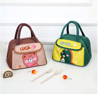 Cute Design Lunch Bag with Front Pocket for Kids (Bear Brown)
