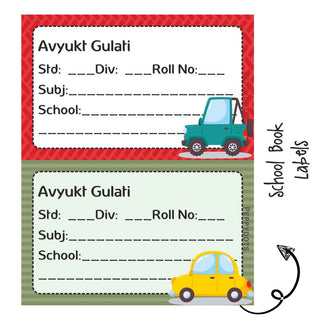 School Book Labels - Cute Car - Pack of 36 labels - PREPAID ONLY