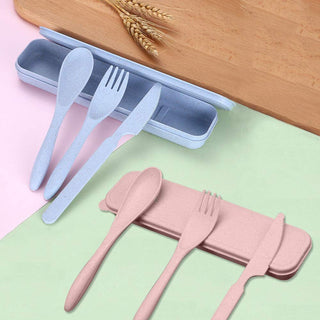 Wheat Straw Material Portable Travel Cutlery Set 3pc
