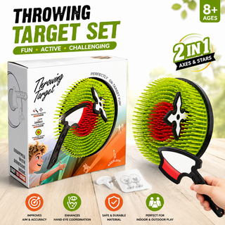 Kids Throwing Target Game Set – Soft Axe & Ninja Star with Adhesive Wall Hook