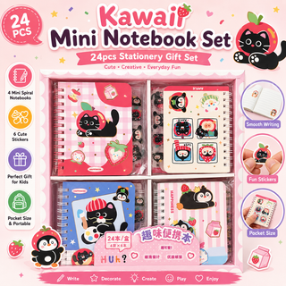 Kawaii Mini Spiral Notebook Gift Set | Cute Cat & Penguin (Random)