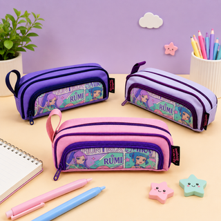 Huntrix Anime Double-Zip Pencil Pouch for Girls | Rumi & Saira | Pink & Purple