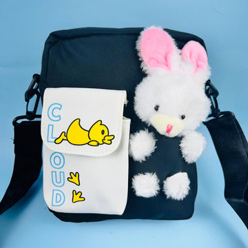 Cute and Convenient Crossbody Side Bag with Adorable Attached Rabbit Soft Toy - Perfect for Kids and Adults