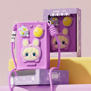Kawaii Book Shaped Silicone Phone Bag with 3D Charms | Kids Crossbody Bag