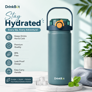 Double Drink Vacuum Sports Water Bottle | 316 Stainless Steel Thermos with Handle 1000ml