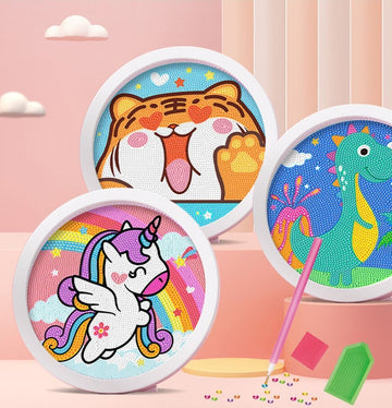 Cute Animals: Round Sparkling Diamond Painting Kits with Easel Stand- Adorable DIY Art Kit