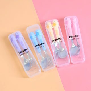 Dino Design Cutlery Set with Case for Kids (Random Color)