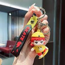 Premium Quality 3D Cute Kawaii Skate Boy & Rabbit Cap Girl Keychains: Adorable Accessories for Kids Pack of 2 (Random Colour)