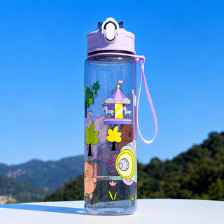 Kawaii Capybara Kids Water Bottle with Straw & Wrist Strap – 1000ml